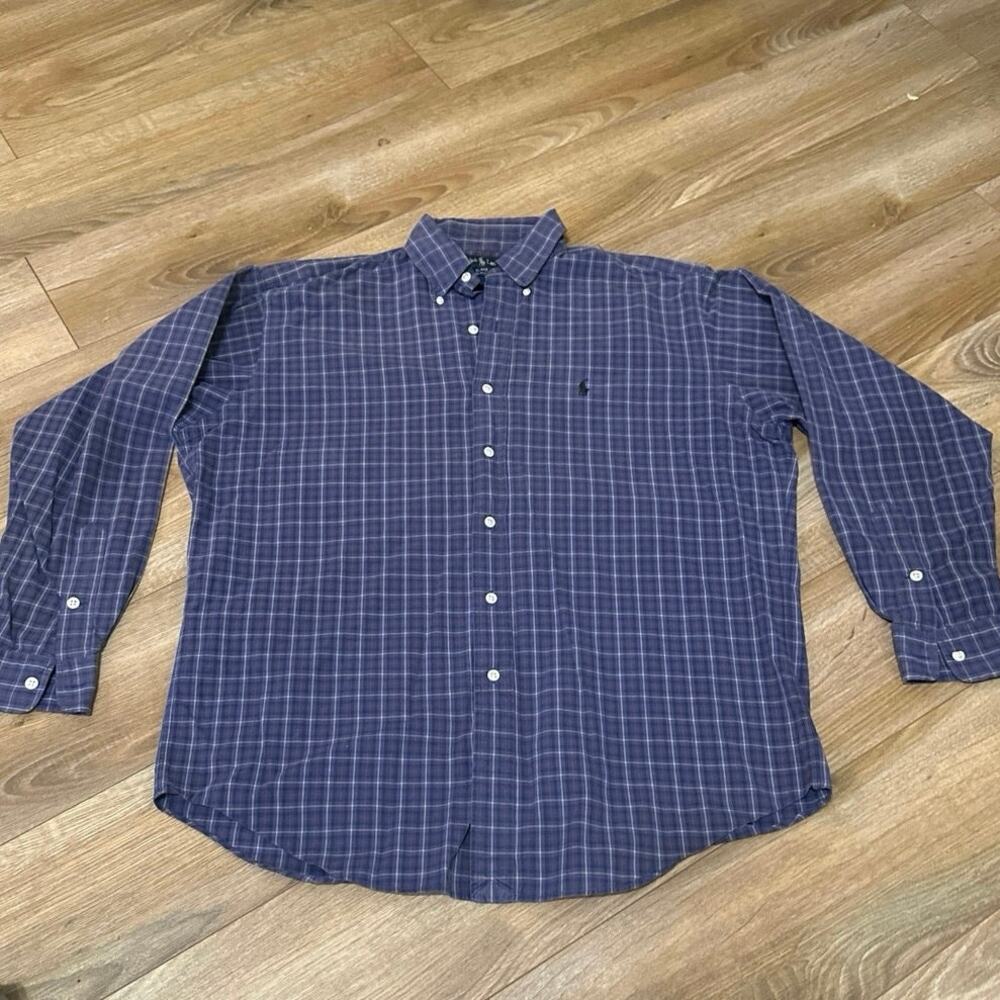 Ralph Lauren Blake 100% 2-ply-Cotten mens Med Blue plaid Blue pony button up